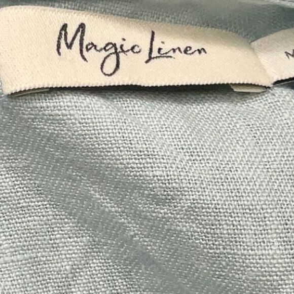 Magic Linen Nida Dress Dusty Blue Asymmetric Hem Sleeveless Braided Belt Medium - Picture 6 of 7